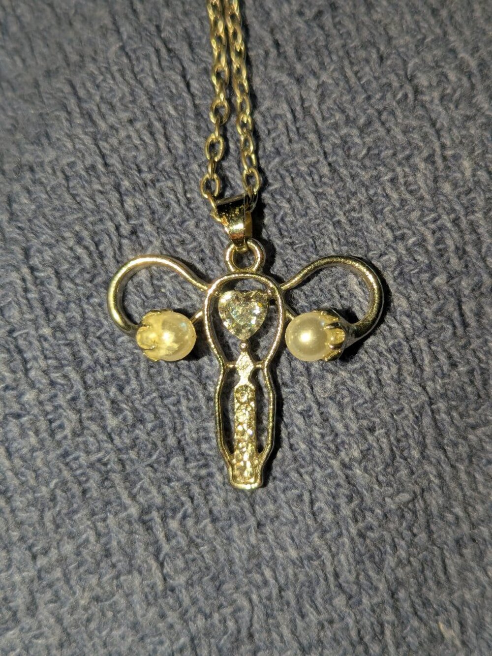 Uterus Necklace with Pearls and Rhinestones